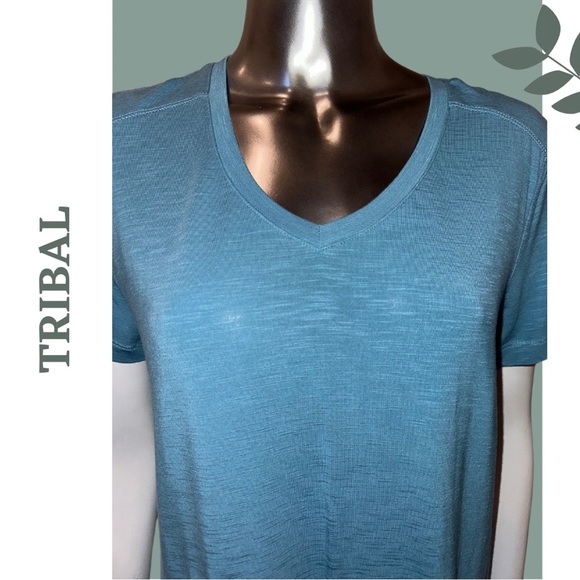 Tribal Women's Blue V-Neck Top Short Sleeve T-Shirt Size Small - Picture 4 of 5